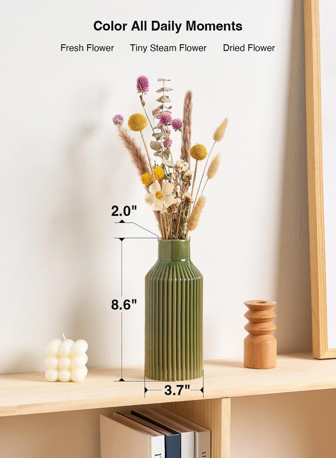 STHIE Green Ceramic Flower Vase, Minimalist Home Decoration, 8 Inch Small Pampas Grass Vases for Kitchen, Bedroom, Office, Living Room, Bathroom, Shelf Centerpiece Table - Image 3
